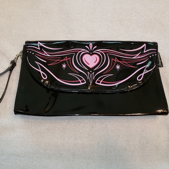 Sourpuss Handbags - Sourpuss black clutch & wristlet hand painted